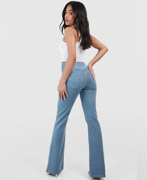 Calça Jeans Modeladora de Cintura Alta Cruzada - [COMPRE 1 E LEVE 2]
