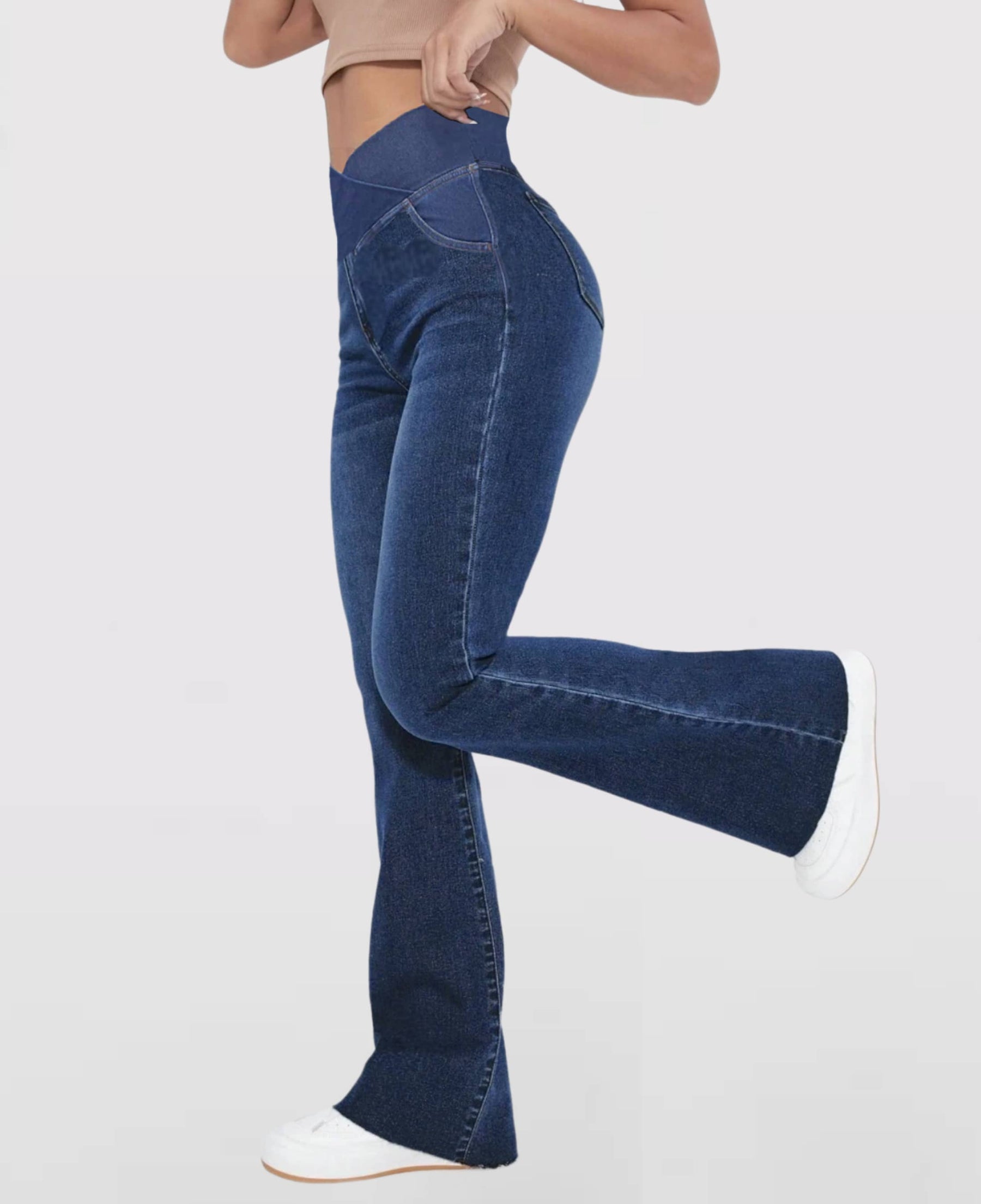 Calça Jeans Modeladora de Cintura Alta Cruzada - [COMPRE 1 E LEVE 2]