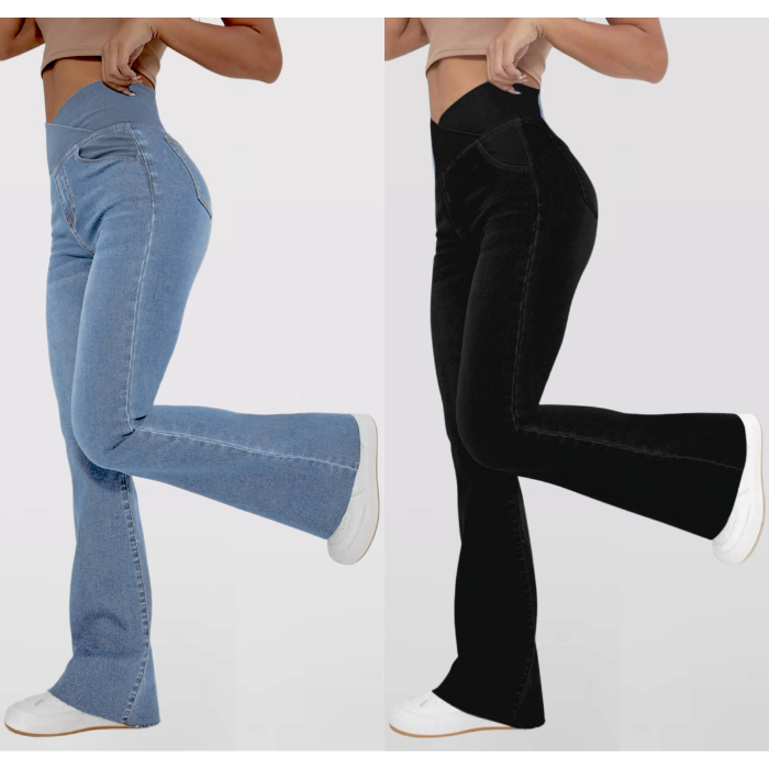 Calça Jeans Modeladora de Cintura Alta Cruzada - [COMPRE 1 E LEVE 2]
