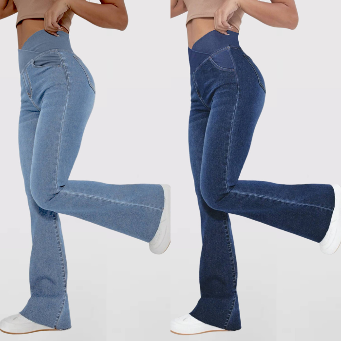 Calça Jeans Modeladora de Cintura Alta Cruzada - [COMPRE 1 E LEVE 2]