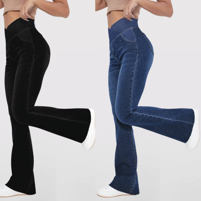 Calça Jeans Modeladora de Cintura Alta Cruzada - [COMPRE 1 E LEVE 2]